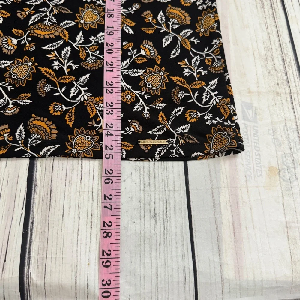 Michael Kors Womens Floral Keyhole Long Sleeve Top Black Gold Paisley L Office